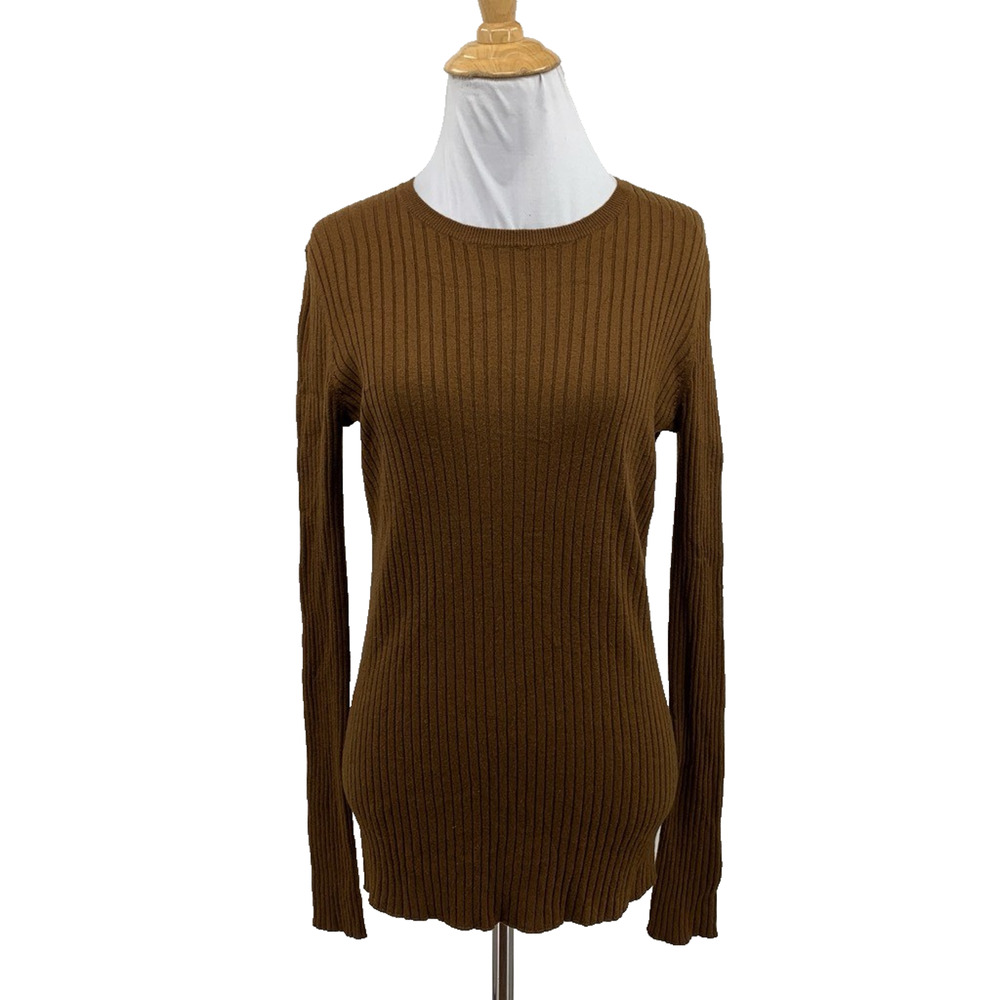 Vince Sweater Womens M Medium Chestnut Ribbed Crew Long Sleeve Pullover *READ